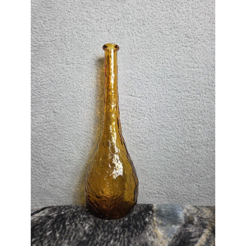 Vtg Empoli Amber Hobnail Genie Bottle Textured‎ Glass Decanter No Stopper Retro
